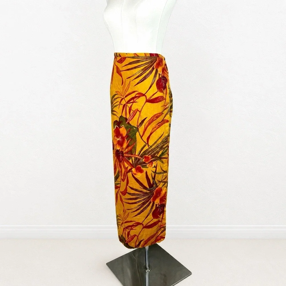 Vintage 90's Chico's Botanical Linen Wrap Skirt Resort Quiet Luxury Size 1 Sz M